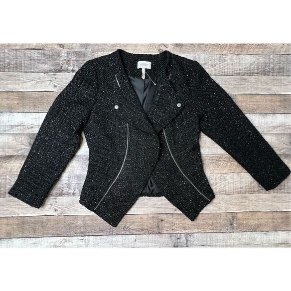 Laundry by Shelli Segal Black Tweed Metallic Wide Lapel Jacket Blazer sz 8 - Picture 1 of 15